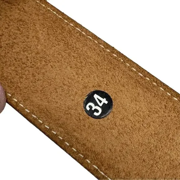 Calfskin Sturdy Soft Natural Color Brass Buckle Belt - TAN - Picture 6 of 7